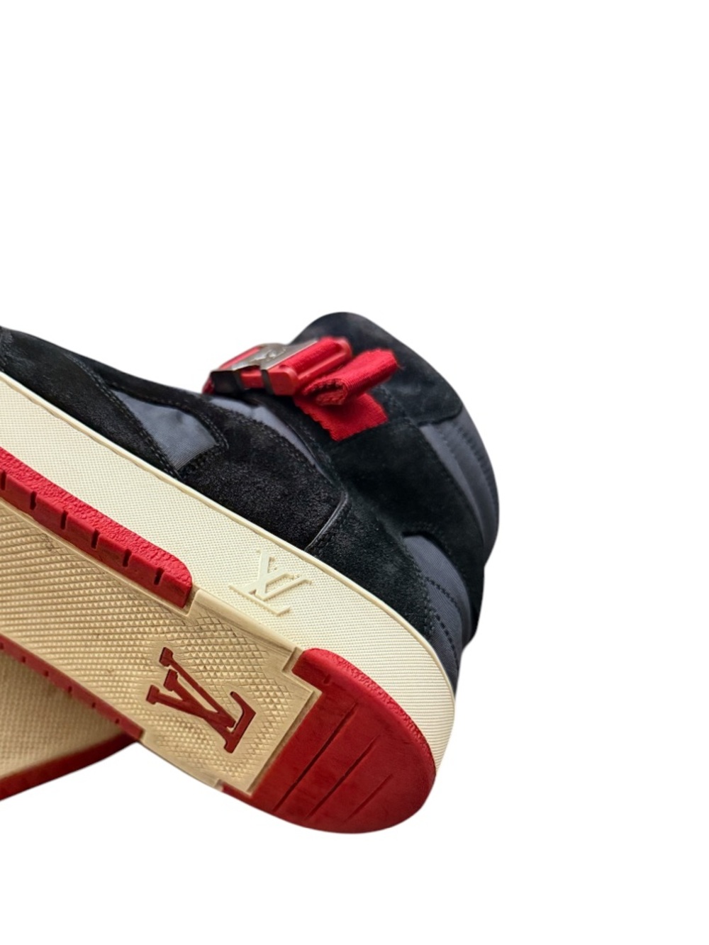 LOUIS VUITTON - BLACK RED GRAY WHITE NYLON SUEDE “SLIPSTREAM” HIGH TOP SNEAKERS - Picture 9 of 15